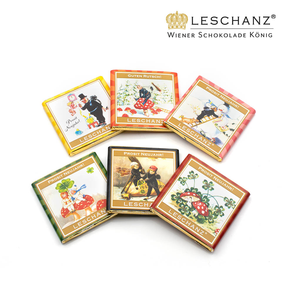Leschanz • 16g Neujahrs-Schokoladen (verschiedene Motive) • Wiener  Schokolade König